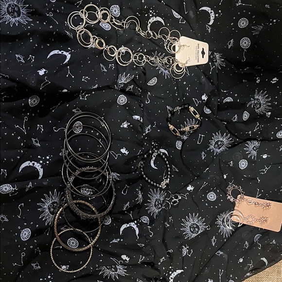 Black Sun and Moon Patterned Dress Celestial Bundle 6 items plus 10 bangle stack - Picture 2 of 2